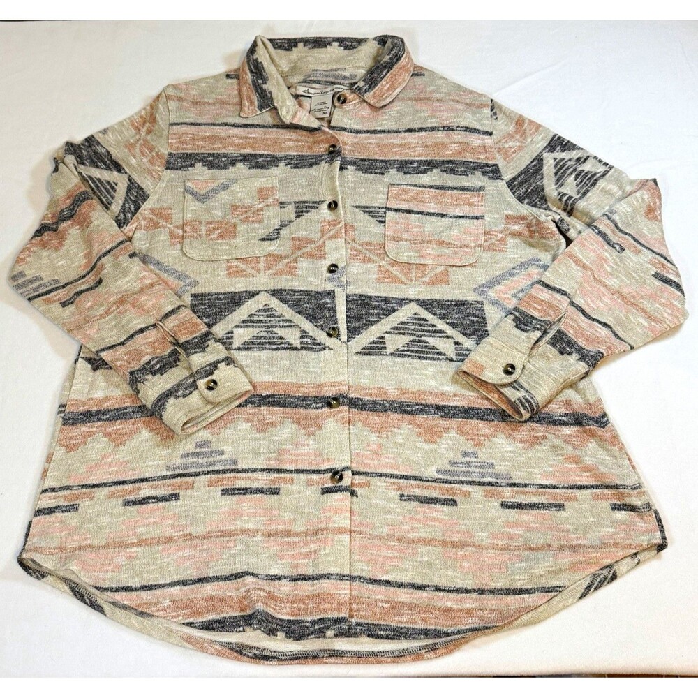 American Rag Cie Women’s XL Aztec Geometric Knit LS Button-Up Shirt Pockets